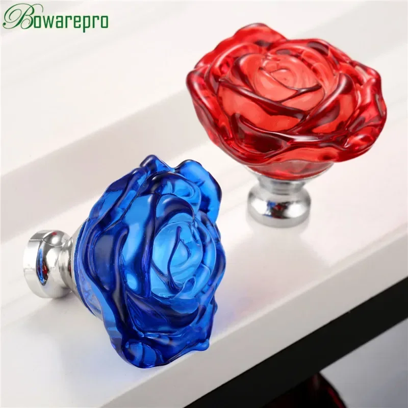 Furniture Hardware Wood - bowarepro 50MM Crystal Rose Glass Handle